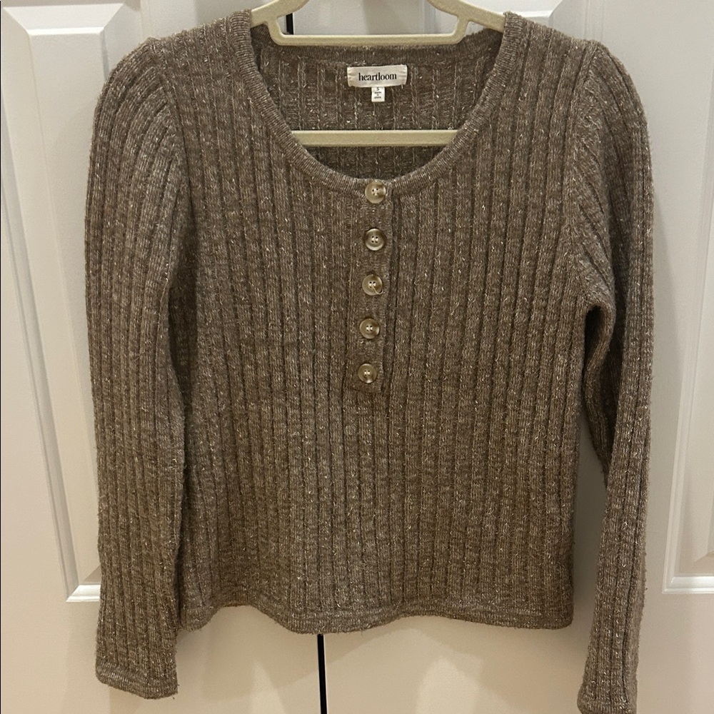 Heartloom Taupe Ribbed Button-Front Sweater - Picture 2 of 4